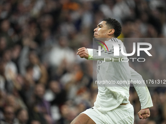 Jude Bellingham central midfield of Real Madrid and England celebrates after scoring his sides first goal during the La Liga match between R...