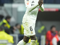 Eduardo Camavinga central midfield of Real Madrid and France reacts during the La Liga match between Real Madrid CF and CA Osasuna at Estadi...