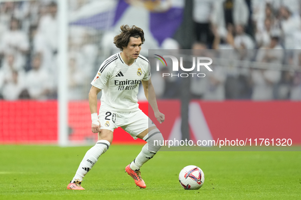 Fran Garcia left-back of Real Madrid and Spain during the La Liga match between Real Madrid CF and CA Osasuna at Estadio Santiago Bernabeu o...