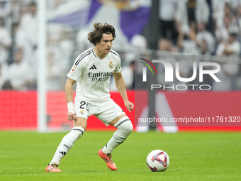 Fran Garcia left-back of Real Madrid and Spain during the La Liga match between Real Madrid CF and CA Osasuna at Estadio Santiago Bernabeu o...