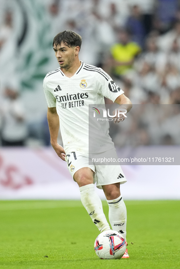 Brahim Diaz attacking midfield of Real Madrid and Spain during the La Liga match between Real Madrid CF and CA Osasuna at Estadio Santiago B...