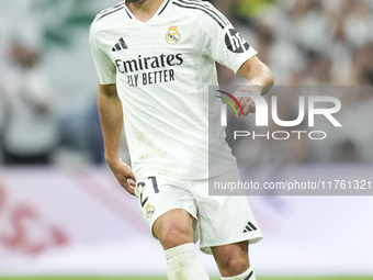 Brahim Diaz attacking midfield of Real Madrid and Spain during the La Liga match between Real Madrid CF and CA Osasuna at Estadio Santiago B...