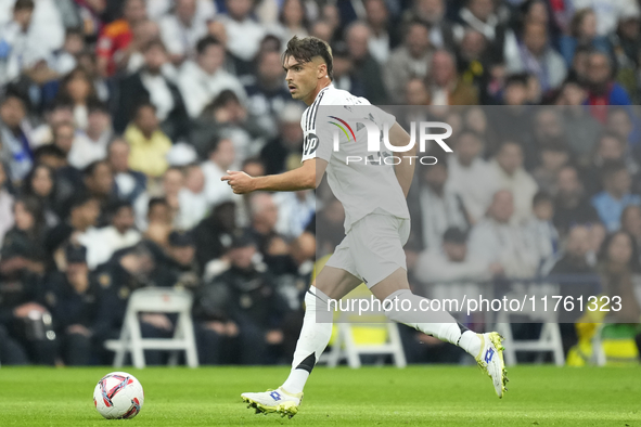 Raul Asencio centre-back of Real Madrid and Spain during the La Liga match between Real Madrid CF and CA Osasuna at Estadio Santiago Bernabe...