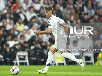 Raul Asencio centre-back of Real Madrid and Spain during the La Liga match between Real Madrid CF and CA Osasuna at Estadio Santiago Bernabe...