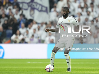 Antonio Rudiger centre-back of Real Madrid and Germany during the La Liga match between Real Madrid CF and CA Osasuna at Estadio Santiago Be...