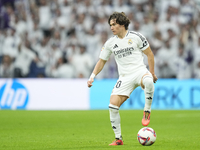 Fran Garcia left-back of Real Madrid and Spain controls the ball during the La Liga match between Real Madrid CF and CA Osasuna at Estadio S...