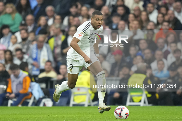 Kylian Mbappe centre-forward of Real Madrid and France during the La Liga match between Real Madrid CF and CA Osasuna at Estadio Santiago Be...