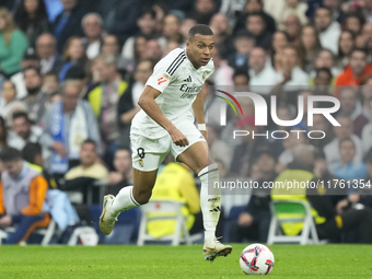 Kylian Mbappe centre-forward of Real Madrid and France during the La Liga match between Real Madrid CF and CA Osasuna at Estadio Santiago Be...