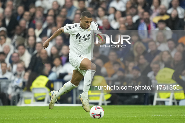 Kylian Mbappe centre-forward of Real Madrid and France during the La Liga match between Real Madrid CF and CA Osasuna at Estadio Santiago Be...