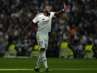 Antonio Rudiger centre-back of Real Madrid and Germany reacts during the La Liga match between Real Madrid CF and CA Osasuna at Estadio Sant...