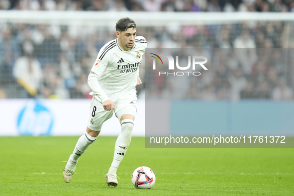 Federico Valverde central midfield of Real Madrid and Uruguay during the La Liga match between Real Madrid CF and CA Osasuna at Estadio Sant...