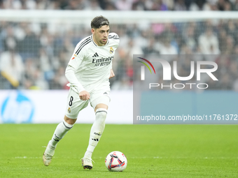 Federico Valverde central midfield of Real Madrid and Uruguay during the La Liga match between Real Madrid CF and CA Osasuna at Estadio Sant...