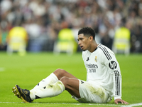 Jude Bellingham central midfield of Real Madrid and England reacts during the La Liga match between Real Madrid CF and CA Osasuna at Estadio...