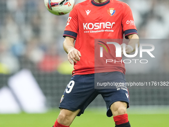 Bryan Zaragoza left winger of Osasuna and Spain during the La Liga match between Real Madrid CF and CA Osasuna at Estadio Santiago Bernabeu...