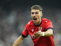 Bryan Zaragoza left winger of Osasuna and Spain protest to referee during the La Liga match between Real Madrid CF and CA Osasuna at Estadio...