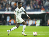 Vinicius Junior left winger of Real Madrid and Brazil during the La Liga match between Real Madrid CF and CA Osasuna at Estadio Santiago Ber...