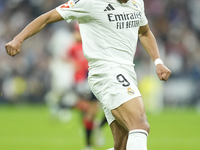 Kylian Mbappe centre-forward of Real Madrid and France during the La Liga match between Real Madrid CF and CA Osasuna at Estadio Santiago Be...