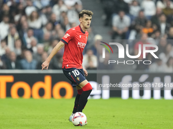 Aimar Oroz attacking midfield of Osasuna and Spain during the La Liga match between Real Madrid CF and CA Osasuna at Estadio Santiago Bernab...