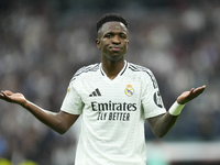 Vinicius Junior left winger of Real Madrid and Brazil third goal during the La Liga match between Real Madrid CF and CA Osasuna at Estadio S...