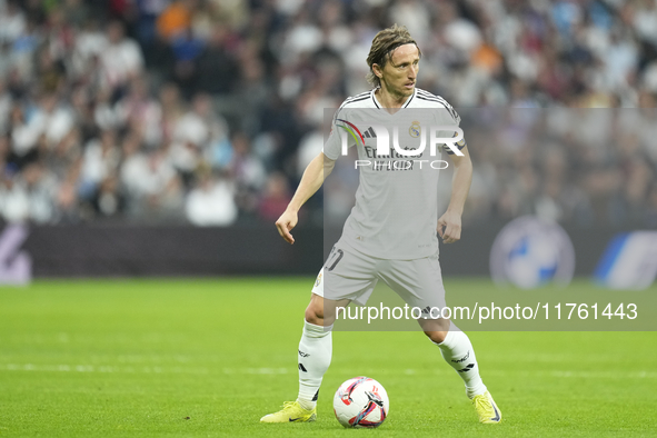 Luka Modric central midfield of Real Madrid and Croatia during the La Liga match between Real Madrid CF and CA Osasuna at Estadio Santiago B...