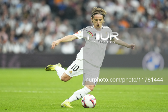 Luka Modric central midfield of Real Madrid and Croatia during the La Liga match between Real Madrid CF and CA Osasuna at Estadio Santiago B...