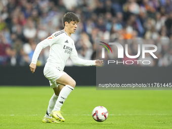 Arda Guler attacking midfield of Real Madrid and Turkey during the La Liga match between Real Madrid CF and CA Osasuna at Estadio Santiago B...