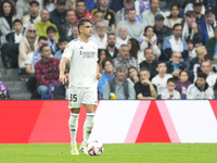 Raul Asencio centre-back of Real Madrid and Spain during the La Liga match between Real Madrid CF and CA Osasuna at Estadio Santiago Bernabe...