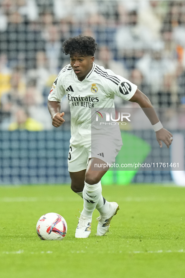 Endrick centre-forward of Real Madrid and Brazil during the La Liga match between Real Madrid CF and CA Osasuna at Estadio Santiago Bernabeu...