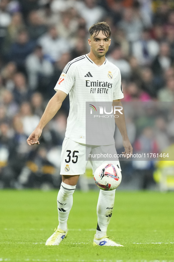 Raul Asencio centre-back of Real Madrid and Spain during the La Liga match between Real Madrid CF and CA Osasuna at Estadio Santiago Bernabe...