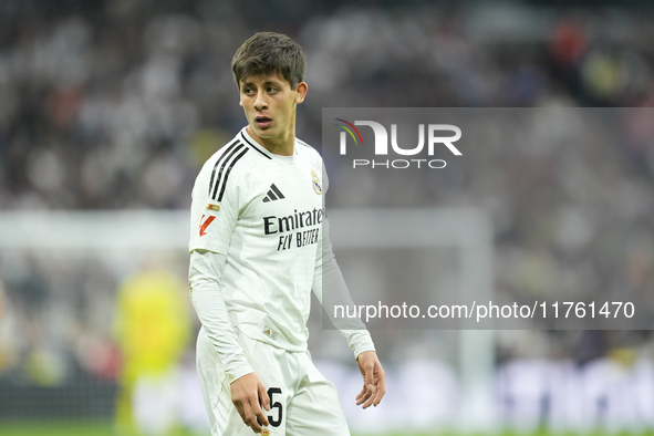 Arda Guler attacking midfield of Real Madrid and Turkey during the La Liga match between Real Madrid CF and CA Osasuna at Estadio Santiago B...