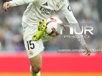 Arda Guler attacking midfield of Real Madrid and Turkey during the La Liga match between Real Madrid CF and CA Osasuna at Estadio Santiago B...