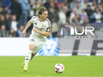 Luka Modric central midfield of Real Madrid and Croatia during the La Liga match between Real Madrid CF and CA Osasuna at Estadio Santiago B...