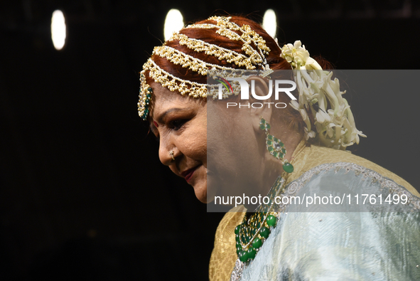 A city industrialist participates in a fashion show featuring Indian traditional jewelry organized by Lions International at JW Marriott in...