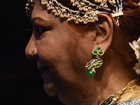 A city industrialist participates in a fashion show featuring Indian traditional jewelry organized by Lions International at JW Marriott in...