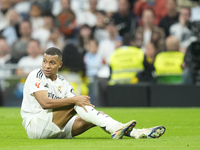 Kylian Mbappe centre-forward of Real Madrid and France reacts during the La Liga match between Real Madrid CF and CA Osasuna at Estadio Sant...