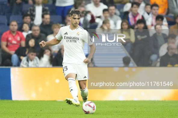 Raul Asencio centre-back of Real Madrid and Spain during the La Liga match between Real Madrid CF and CA Osasuna at Estadio Santiago Bernabe...