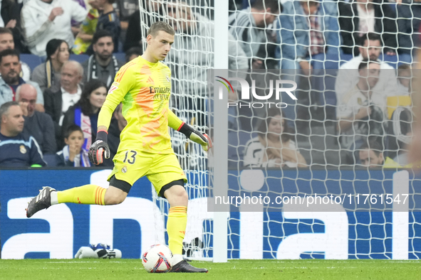 Andriy Lunin goalkeeper of Real Madrid and Ukraine during the La Liga match between Real Madrid CF and CA Osasuna at Estadio Santiago Bernab...