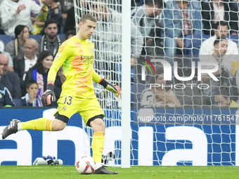 Andriy Lunin goalkeeper of Real Madrid and Ukraine during the La Liga match between Real Madrid CF and CA Osasuna at Estadio Santiago Bernab...