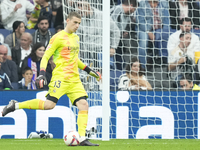 Andriy Lunin goalkeeper of Real Madrid and Ukraine during the La Liga match between Real Madrid CF and CA Osasuna at Estadio Santiago Bernab...