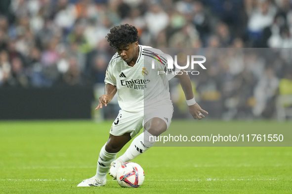 Endrick centre-forward of Real Madrid and Brazil during the La Liga match between Real Madrid CF and CA Osasuna at Estadio Santiago Bernabeu...