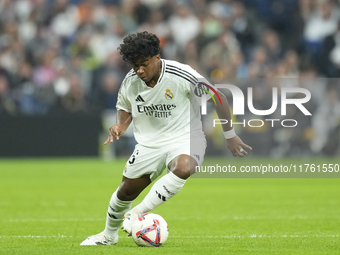 Endrick centre-forward of Real Madrid and Brazil during the La Liga match between Real Madrid CF and CA Osasuna at Estadio Santiago Bernabeu...