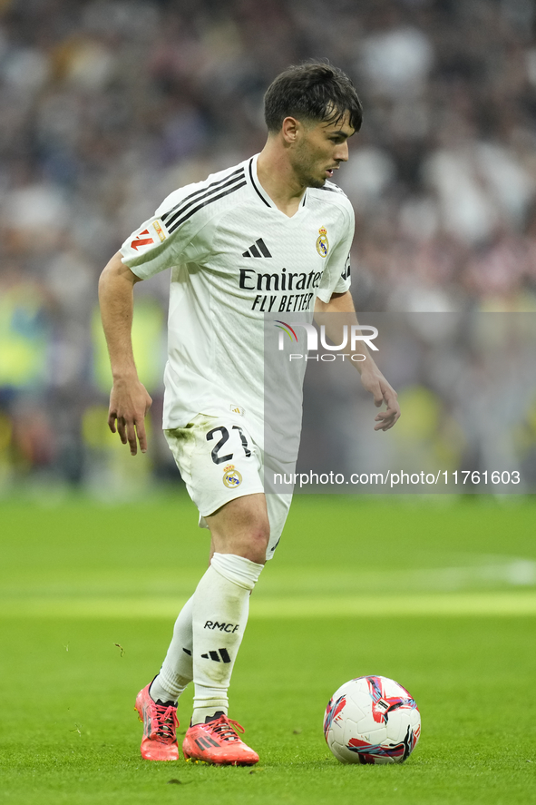 Brahim Diaz attacking midfield of Real Madrid and Spain during the La Liga match between Real Madrid CF and CA Osasuna at Estadio Santiago B...