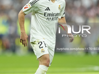 Brahim Diaz attacking midfield of Real Madrid and Spain during the La Liga match between Real Madrid CF and CA Osasuna at Estadio Santiago B...