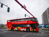 A double-decker  sightseeing bus in Berlin, Germany on November 8th, 2024. (