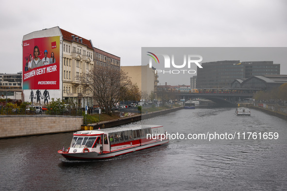 A boat on Spree River in Berlin, Germany on November 8th, 2024. 