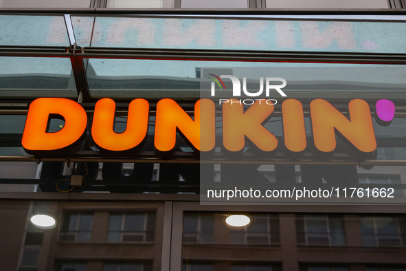 Dunkin' logo on a store in Berlin, Germany on November 8th, 2024. 