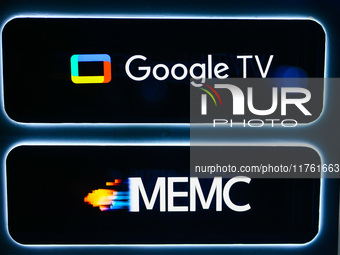 Google Tv and MEMC logos are seen on a store in Berlin, Germany on November 8th, 2024. (