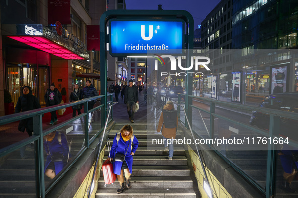 U-Bahn entrance in Friedrichstrasse in Berlin, Germany on November 8th, 2024. 