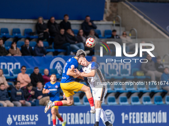 In Andorra La Vella, Andorra, on November 10, 2024, Borja Garcia of Barakaldo CF competes for the ball during the Primera RFEF 2024-2025 mat...