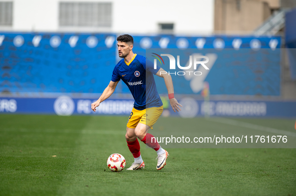 Almpanis of FC Andorra is in action during the Primera RFEF 2024-2025 match between FC Andorra and Barakaldo CF at Estadi Nacional in Andorr...